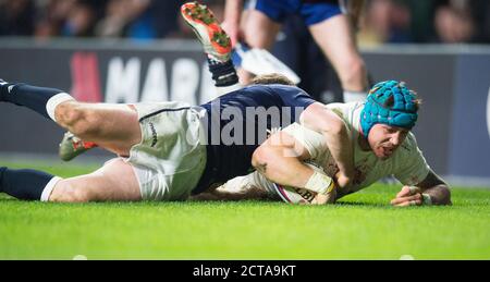 JACK NOWELL SEGNA UNA PROVA. Campionato delle sei nazioni dell'Inghilterra e della Scozia. Immagine : Mark Pain / Alamy. 14/03/2015 Foto Stock