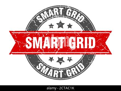 smart grid, timbro rotondo con nastro. etichetta di sign. Illustrazione Vettoriale