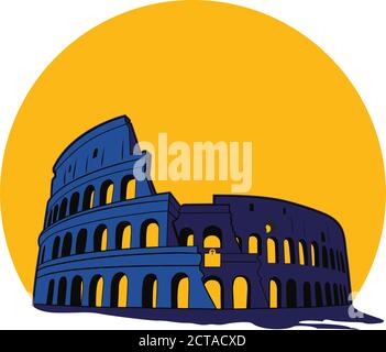 Il Colosseo è l'anfiteatro più importante e l'imponente monumento dell'antica Roma. Illustrazione Vettoriale