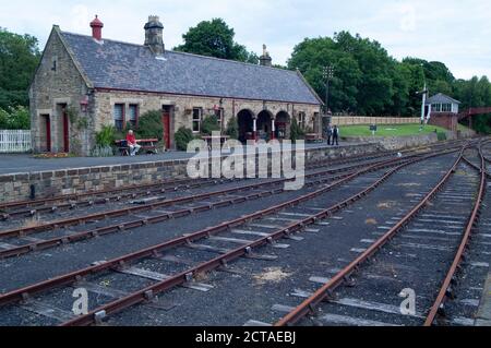 La stazione ferroviaria al Beamish Open Air Museum nella contea di Durham, Inghilterra Foto Stock