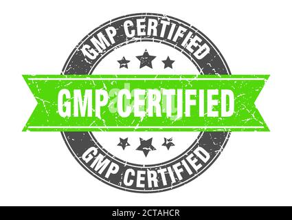 timbro rotondo certificato gmp con etichetta con nastro Illustrazione Vettoriale