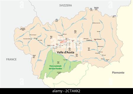 Mappa vettoriale della regione autonoma italiana della Valle d'Aosta Illustrazione Vettoriale