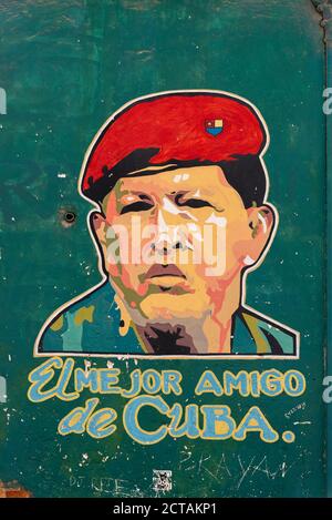 4 settembre 2019: Pittura murale di Hugo Chavez. L'Avana, Cuba Foto Stock