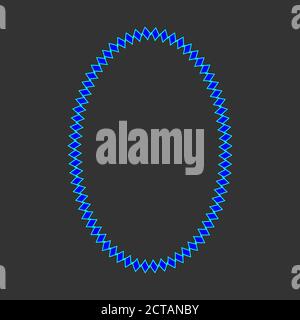 Cornice ovale decorativa per schede web. Cornice curva decorativa geometrica stilizzata, sfondo nero, colori blu fichedelico Illustrazione Vettoriale