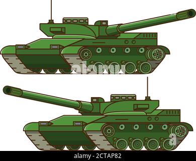 Militare Tank.Armored esercito di combattimento Vehicle.Artillery cannone. Concetto di disegno di un'icona di un'arma militare. Illustrazione Vettoriale