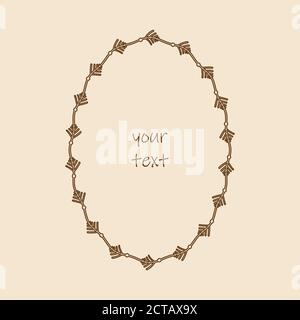 Cornice ovale decorativa per schede web. Cornice ricurva ornamentale, sfondo chiaro, colori marroni Illustrazione Vettoriale