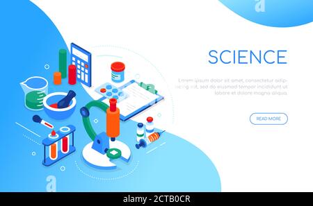 Scienza e medicina - banner Web isometrico moderno e colorato Illustrazione Vettoriale