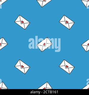 Modello senza cuciture con lettere d'amore. Busta di carta decorata con un cuore. Vettore Illustrazione Vettoriale