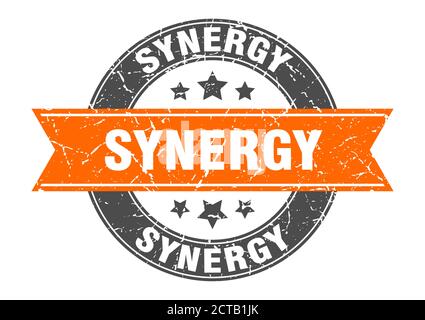 synergy tondino con nastro. segno. etichetta Illustrazione Vettoriale