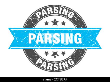 analisi del timbro rotondo con nastro. etichetta del segno Illustrazione Vettoriale