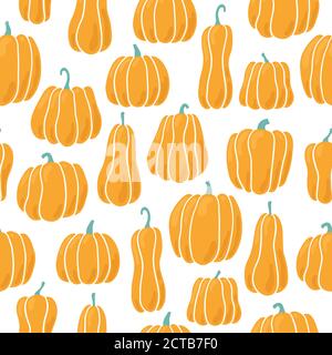 Motivo senza cuciture della zucca. Zucche di diverse forme. Illustrazione vettoriale disegnata a mano Illustrazione Vettoriale