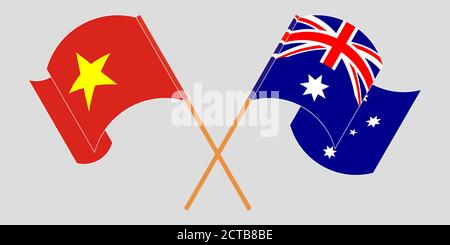 Bandiere incrociate e sventolanti di Australia e Vietnam. Illustrazione vettoriale Illustrazione Vettoriale