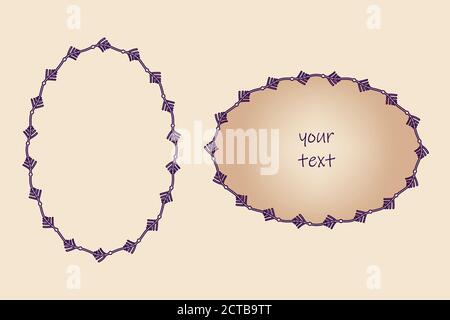 Cornice ovale decorativa per schede web. Cornice ricurva ornamentale, sfondo chiaro, colori marroni Illustrazione Vettoriale