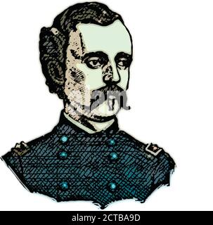 Ritratto vettoriale del generale Custer. George Armstrong Custer (1839 – 1876) è stato un ufficiale dell'esercito degli Stati Uniti e un comandante della cavalleria nell'civile americano Illustrazione Vettoriale