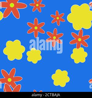 Cartoon Flowers Seamless Vector Pattern - ornamento ripetitivo per tessuti, carta avvolgente, moda ecc. Illustrazione Vettoriale