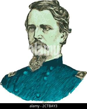 Ritratto vettoriale del generale Hancock. Winfield Scott Hancock (1824 – 1886) è stato un ufficiale dell'esercito degli Stati Uniti e il candidato democratico per il presidente Illustrazione Vettoriale