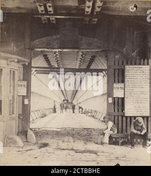 Cancello e carrozza, Ponte sospeso, Cascate del Niagara. Pedoni che attraversano., New York (Stato), Cascate del Niagara (N.Y. e ont Foto Stock