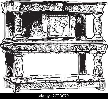 Illustrazione vettoriale di antico armadio da cucina della fine di 19 ° secolo Illustrazione Vettoriale