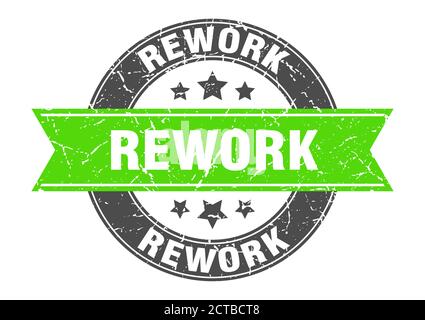 rilavorare il timbro rotondo con l'etichetta del segnale del nastro Illustrazione Vettoriale