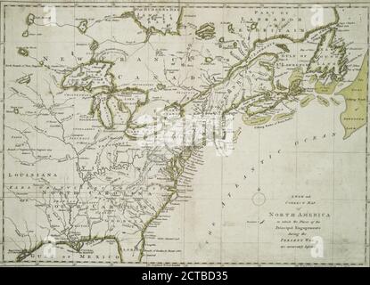 Una nuova e corretta mappa del Nord America : in cui i luoghi dei principali impegni durante la guerra attuale sono accuratamente inseriti, cartografica, Mappe, 1780-04-26, Lodge, John, -1796 Foto Stock