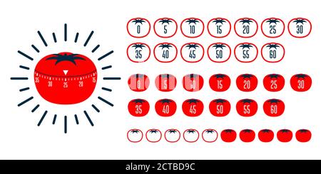 Timer pomodoro. Pomodoro tecnica di gestione del tempo - timer cucina Illustrazione Vettoriale