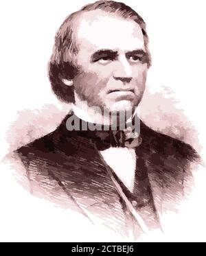 Ritratto vettoriale del presidente Andrew Johnson. Andrew Johnson (1808 – 1875) è stato il diciassettesimo presidente degli Stati Uniti, al servizio dal 1865 al 1869. Lui uno Illustrazione Vettoriale