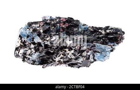 Biotite rock con cristalli di Kyanite ritagliati su sfondo bianco Foto Stock