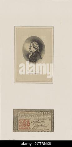 Franklin, William. Ritratto e una nota di scilling e sei pence emessa dalla colonia del New Jersey, testo, documenti, 1776 Foto Stock
