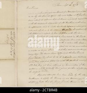 Lettera di Arthur Lee, testo, corrispondenza, 1778 Foto Stock