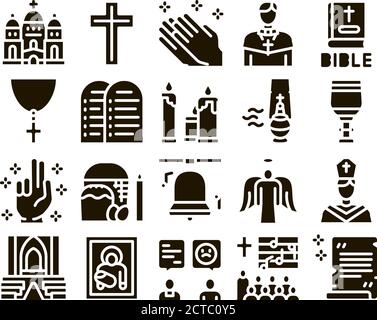 Chiesa Cristianesimo Glyph Set Vector Illustrazione Vettoriale
