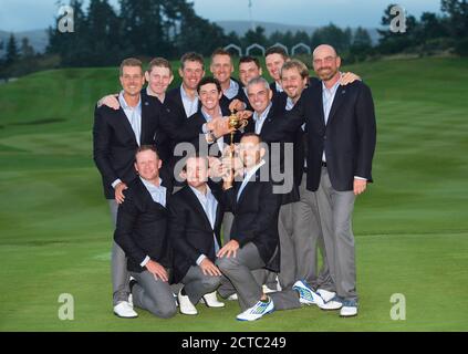 EUROPA FESTEGGIA VINCENDO LA RYDER CUP 2014. GLENEAGLES, PERTHSHIRE. IMMAGINE DI CREDITO : © MARK PAIN / ALAMY STOCK FOTO Foto Stock