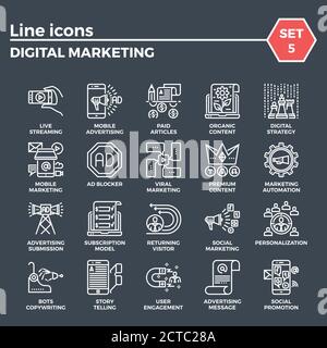 Set di icone per il marketing digitale Illustrazione Vettoriale
