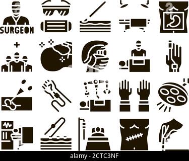 Chirurgo medico medico Glyph Set Vector Illustrazione Vettoriale