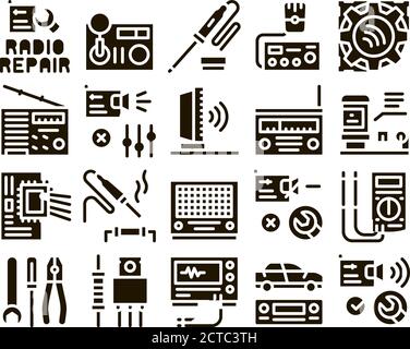 Servizio di riparazione radio Glyph Set Vector Illustrazione Vettoriale