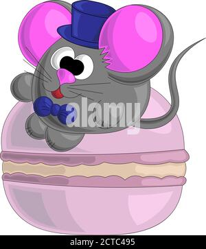 Carino mouse e macaroon in stile cartoon Illustrazione Vettoriale
