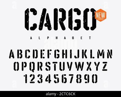 Militari font stencil, lettere latine con numeri isolati su bianco Immagine  e Vettoriale - Alamy
