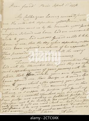 Lettera di Arthur Lee, testo, corrispondenza, 1778 Foto Stock