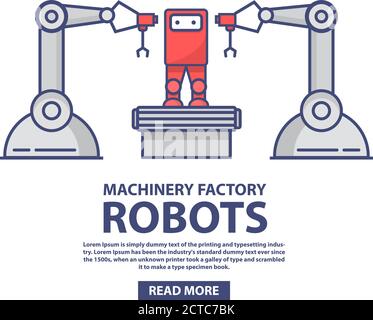 I bracci robotici del trasportatore montano in fabbrica i robot. Illustrazione Vettoriale