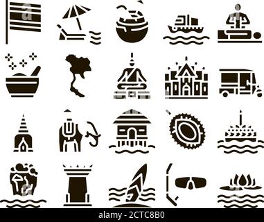 Thailandia National Glyph Set Vector Illustrazione Vettoriale