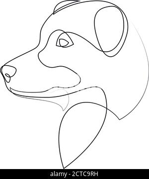 Vettore australiano Shepherd Dog ritratto. Linea continua. Disegno della linea di innesto Illustrazione Vettoriale