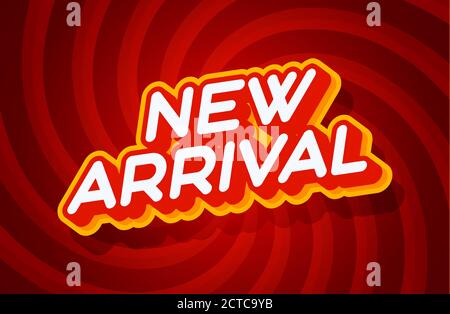 nuovo modello di effetti di testo rosso e giallo di arrivo con stile di testo 3d e concetto retrò immagine vettoriale di sfondo rosso di turbolenza. Illustrazione Vettoriale