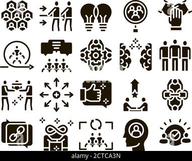 Collaborazione Work Glyph Set Vector Illustrazione Vettoriale