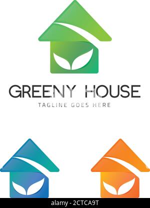 Green House Leaf House Set con diverse varianti di colore Illustrazione Vettoriale