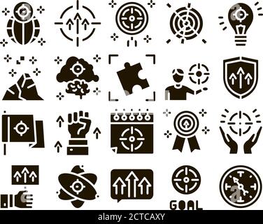 Vettore impostato glyph obiettivo obiettivo Illustrazione Vettoriale