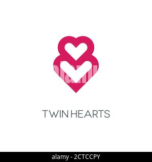 Cuori intrecciati su sfondo bianco. Logo Twin Hearts. Illustrazione Vettoriale