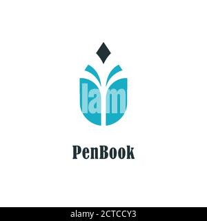 Logo a matita con il simbolo del libro. Disegni di logo vettoriali per librerie, autori e istituzioni educative. Illustrazione Vettoriale