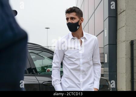 Torino, Italia. 22 settembre 2020. Alvaro Morata arriva allo stadio Allianz per una visita medica a Torino il 22 settembre 2020. (Foto di Alberto Gandolfo/Pacific Press/Sipa USA) Credit: Sipa USA/Alamy Live News Foto Stock