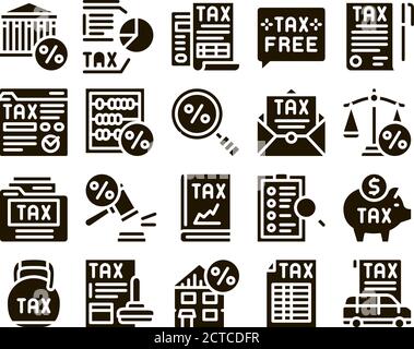 Sistema fiscale Finanza Glyph Set Vector Illustrazione Vettoriale