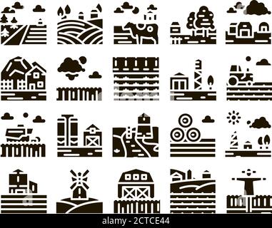 Vettore set glyph orizzontale agricolo Illustrazione Vettoriale