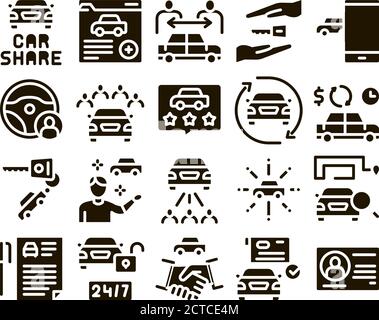 Car Sharing Business Glyph Set Vector Illustrazione Vettoriale